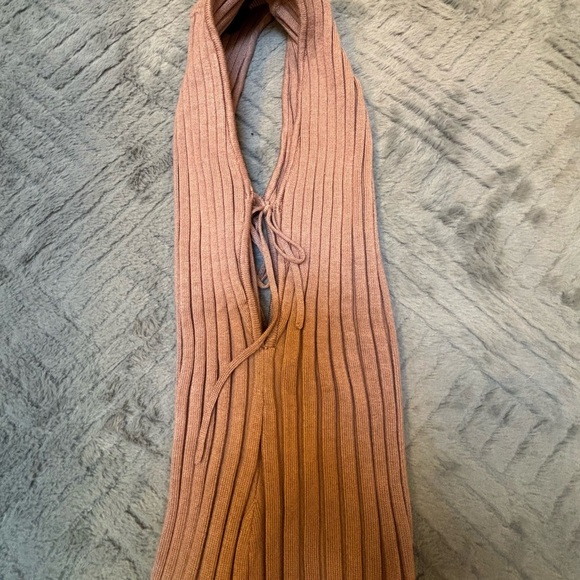 NBD Ribbed Knit Bodysuit Mauve Pink Tie Side Sleeveless High Neck Size Small - Picture 4 of 4